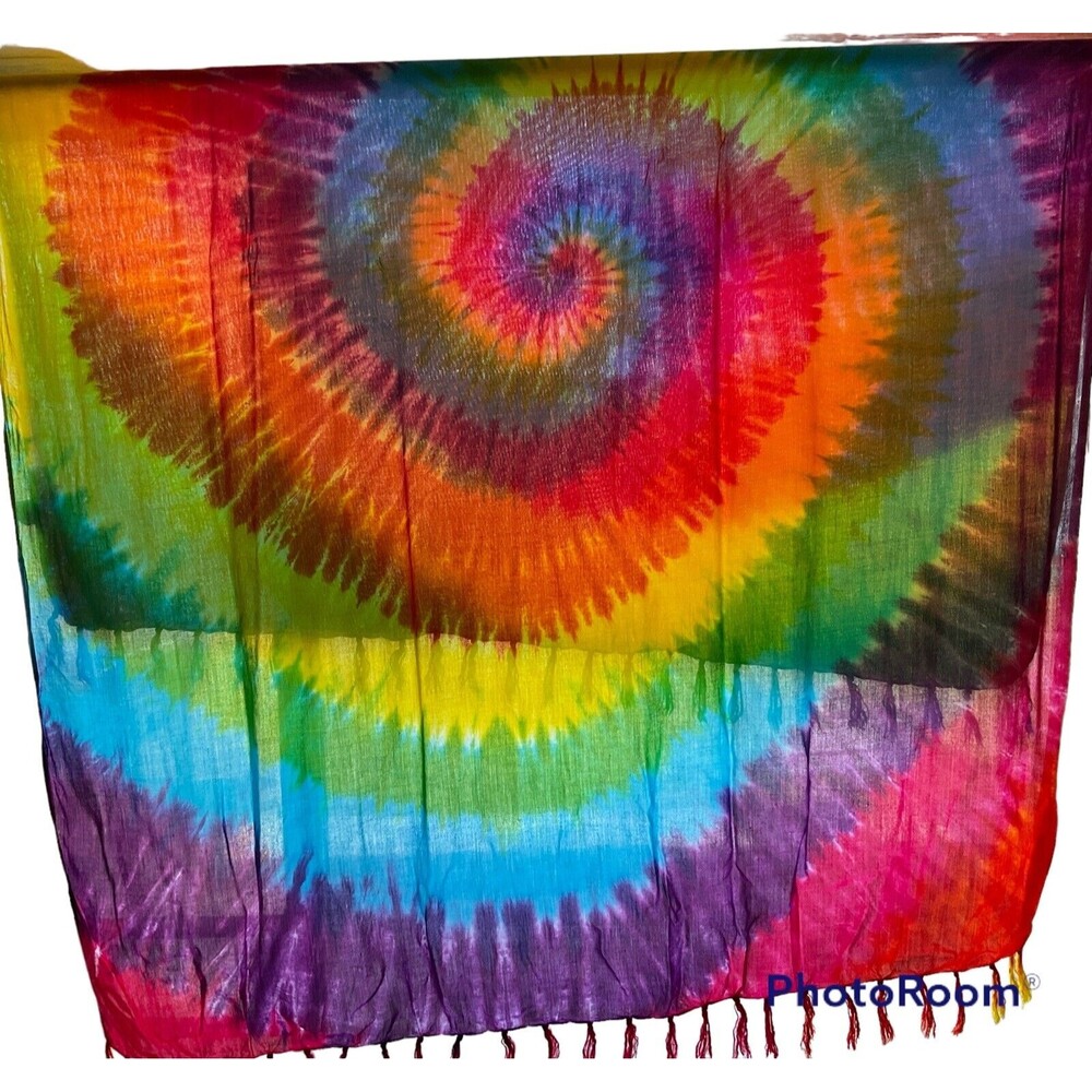 Rainbow Tye Dye Sarong Pareo Wrap Full Size Rayon Beach Cover up - Picture 2 of 2